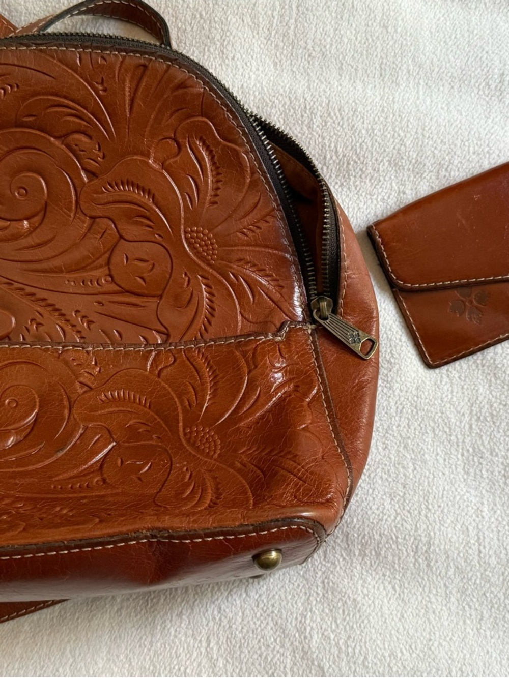 Patricia Nash Tooled Leather Crossbody Bag in Cognac Brown